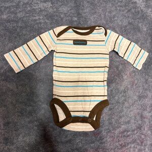 Striped Baby Onesie with Brown Trim